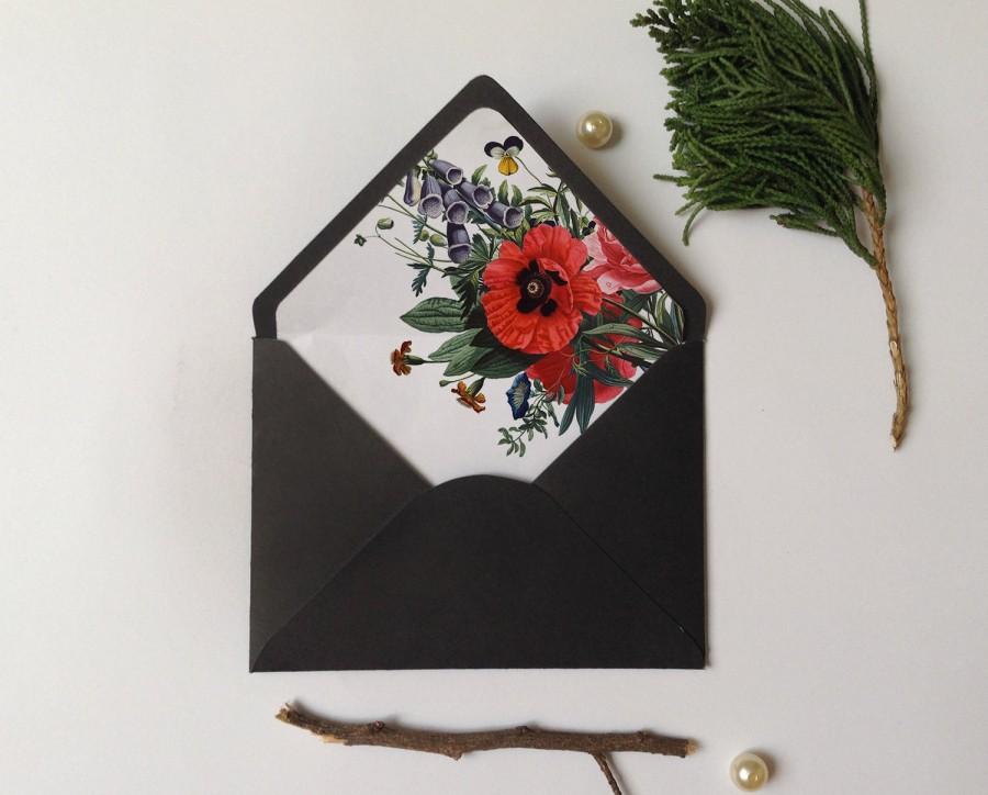 زفاف - Envelope Liner Template, vintage Botanical floral, A6 envelope, A7 envelope Sizes, DIY envelope liner, botanic floral liner