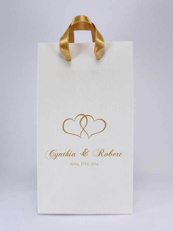 Wedding - Wedding Favor Bags with Handles - Pk of 100 - Personalized Favor Bags with Couple's Names and Wedding Date - SMALL White Printed Paper Bags