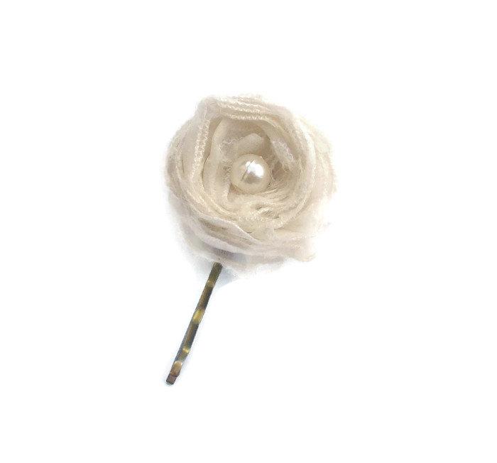 Свадьба - Hairpin with Silk Organza Rosette in Ivory or White, Flower Girl hair, Bridal hair