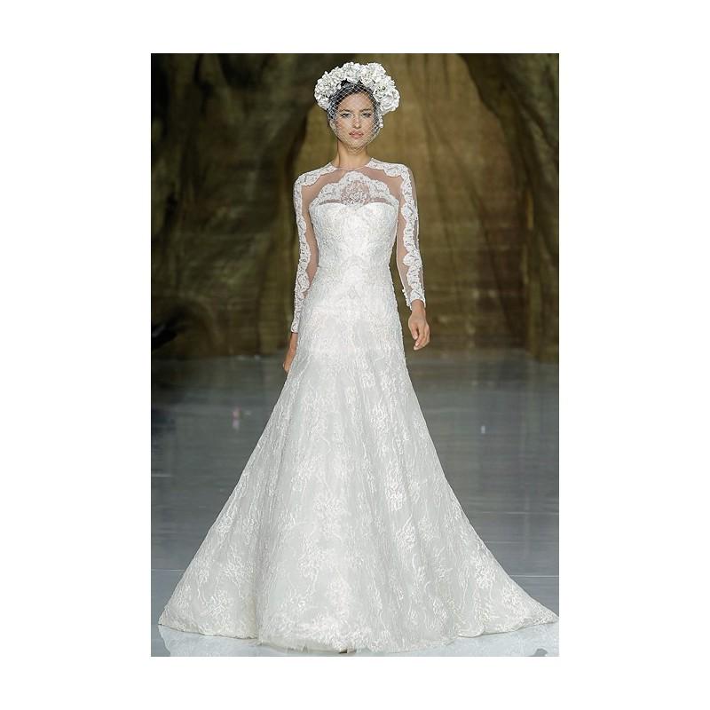 زفاف - Pronovias - Spring 2014 - Yana Chantilly Lace and Tulle A-Line Wedding Dress with Long Sleeves - Stunning Cheap Wedding Dresses