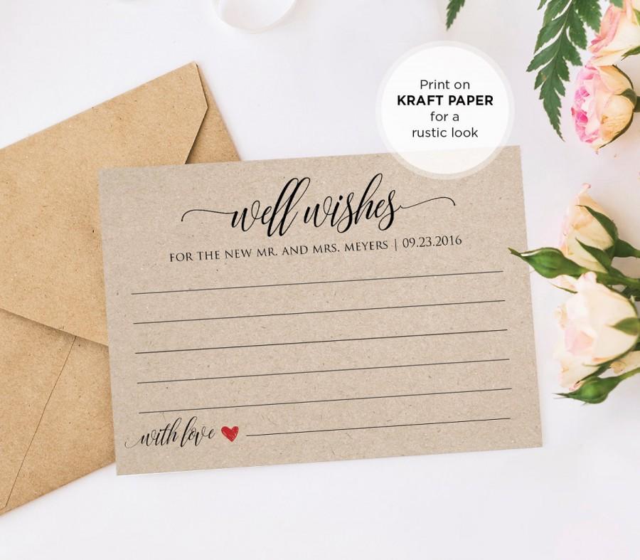 Well Wishes Printable Wedding Advice Card Template For Newlyweds