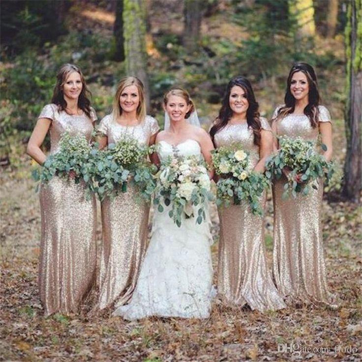 زفاف - Rose Gold Sequin Long Bridesmaids Dress