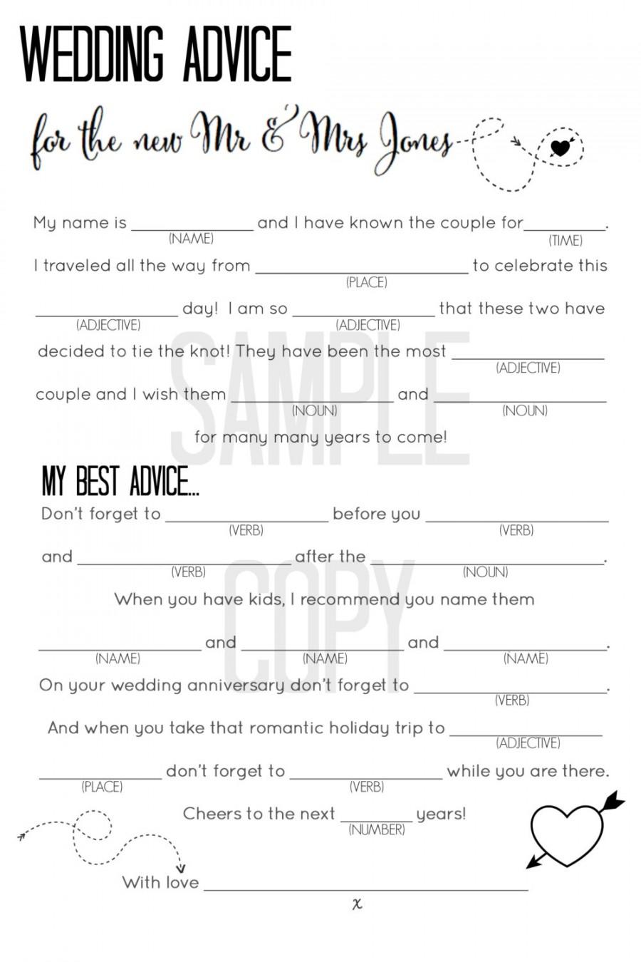 Свадьба - Mr and Mrs Custom Name Wedding Advice Card - Printable - Black & White