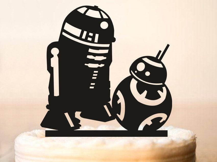 STAR WARS R2D2 and BB8 wedding acrylic cake topper 