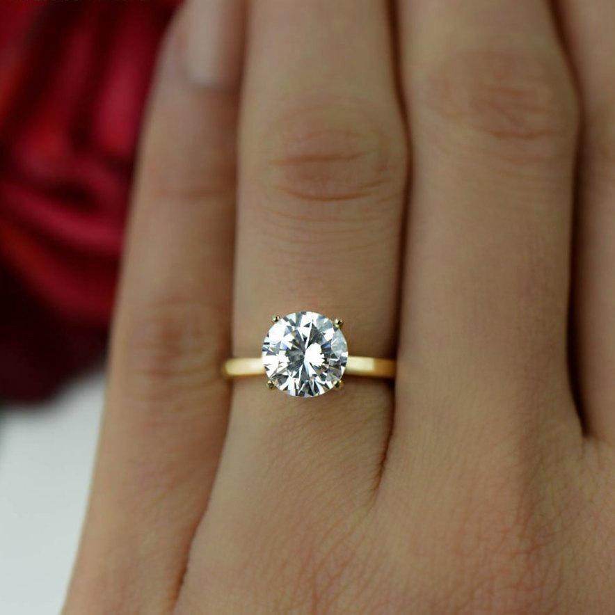 Hochzeit - 2 ct 14k Yellow Gold Ring, 4 Prong Solitaire Ring, Engagement Ring, 8mm Man Made Diamond Simulant, Wedding Ring, Bridal Ring, Promise Ring