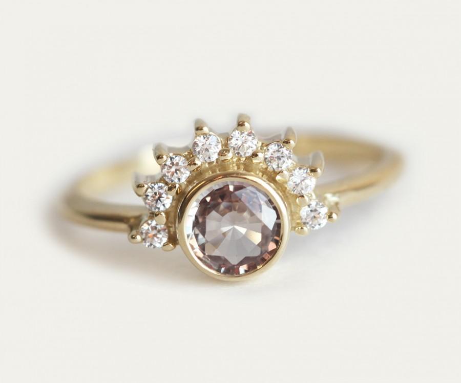 Mariage - Sapphire Diamond Ring, Rose Engagement Ring, Gold Sapphire Ring, Sapphire Engagement, Peach Sapphire Ring, Peach Sapphire Engagement