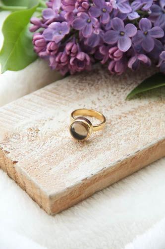 زفاف - Smoky Quartz Engagement Ring, Smoky Quartz Goldplated Ring
