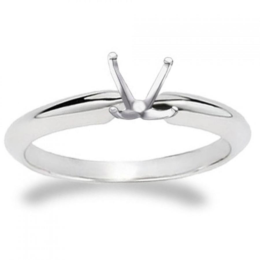 Hochzeit - White Gold Solitaire Engagement Ring Setting, 4-Prong Solitaire Semi Mount,  14K White Gold Semi-Mount