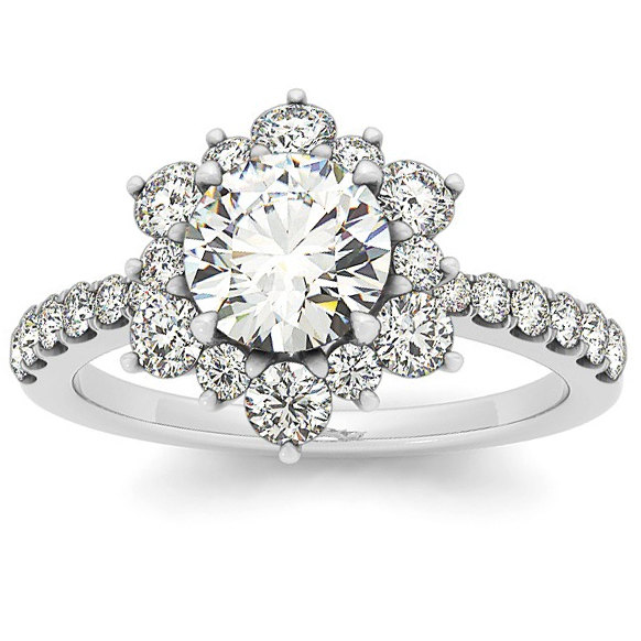 Wedding - VVS 2.00CT Genuine Diamond Halo Engagement Ring 14K White Gold Vintage Antique Floral Style
