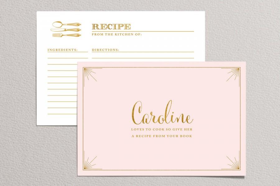 Wedding - Printable Bridal Shower Recipe Card - Pink and Gold Recipe Card (double sided)