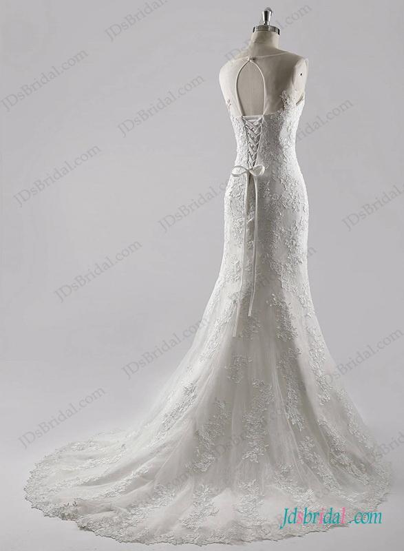 Mariage - Romance sheer scoop neck top lace mermaid wedding dress