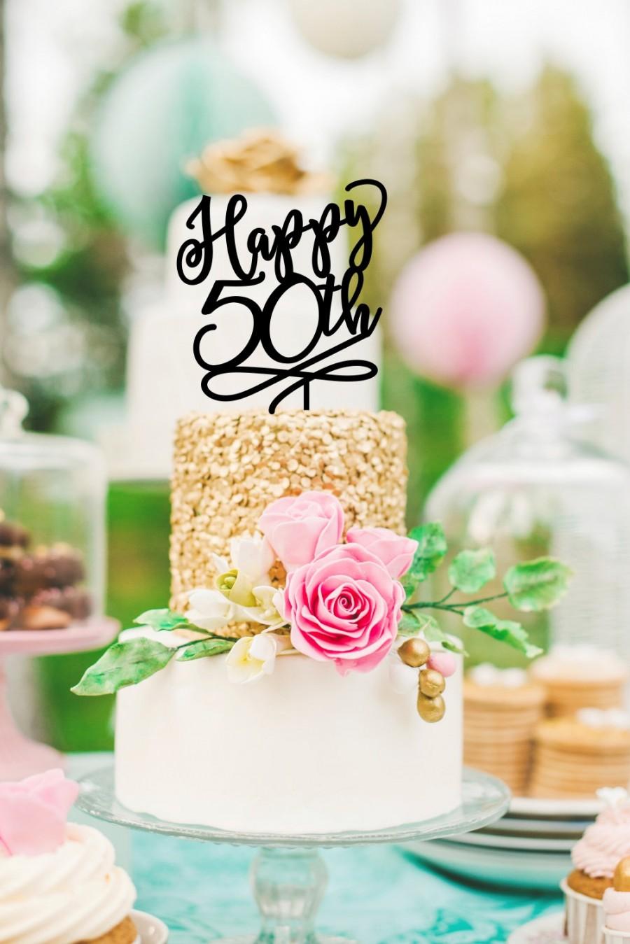 Mariage - 50th Birthday Cake Topper - Happy 50th Cake Topper - 50th Anniversary Cake Topper