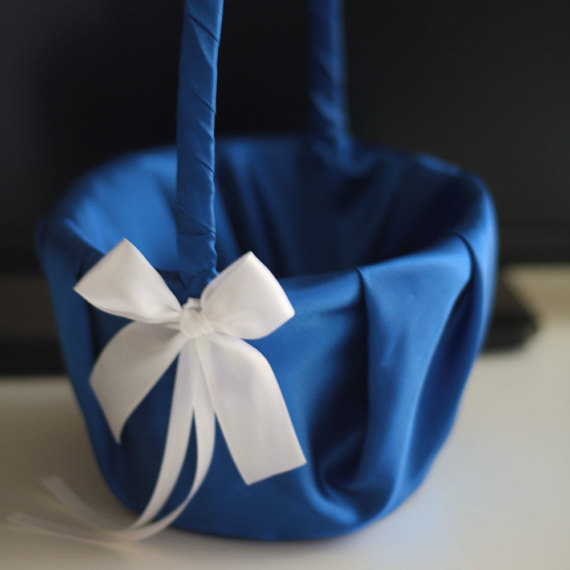 Wedding - Blue Flower Girl Basket  Royal Wedding basket  Cobalt Blue Wedding basket  white Blue Wedding Basket Pillow Set  Royal Blue Basket
