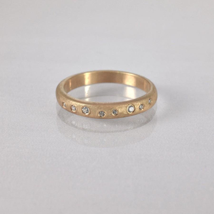 Wedding - Unique Wedding Ring , Bezel Set Diamond  Ring, Matte gold Wedding Band, Bark Gold Ring, Vintage Wedding Ring,  Engagement Ring,  Anniversary