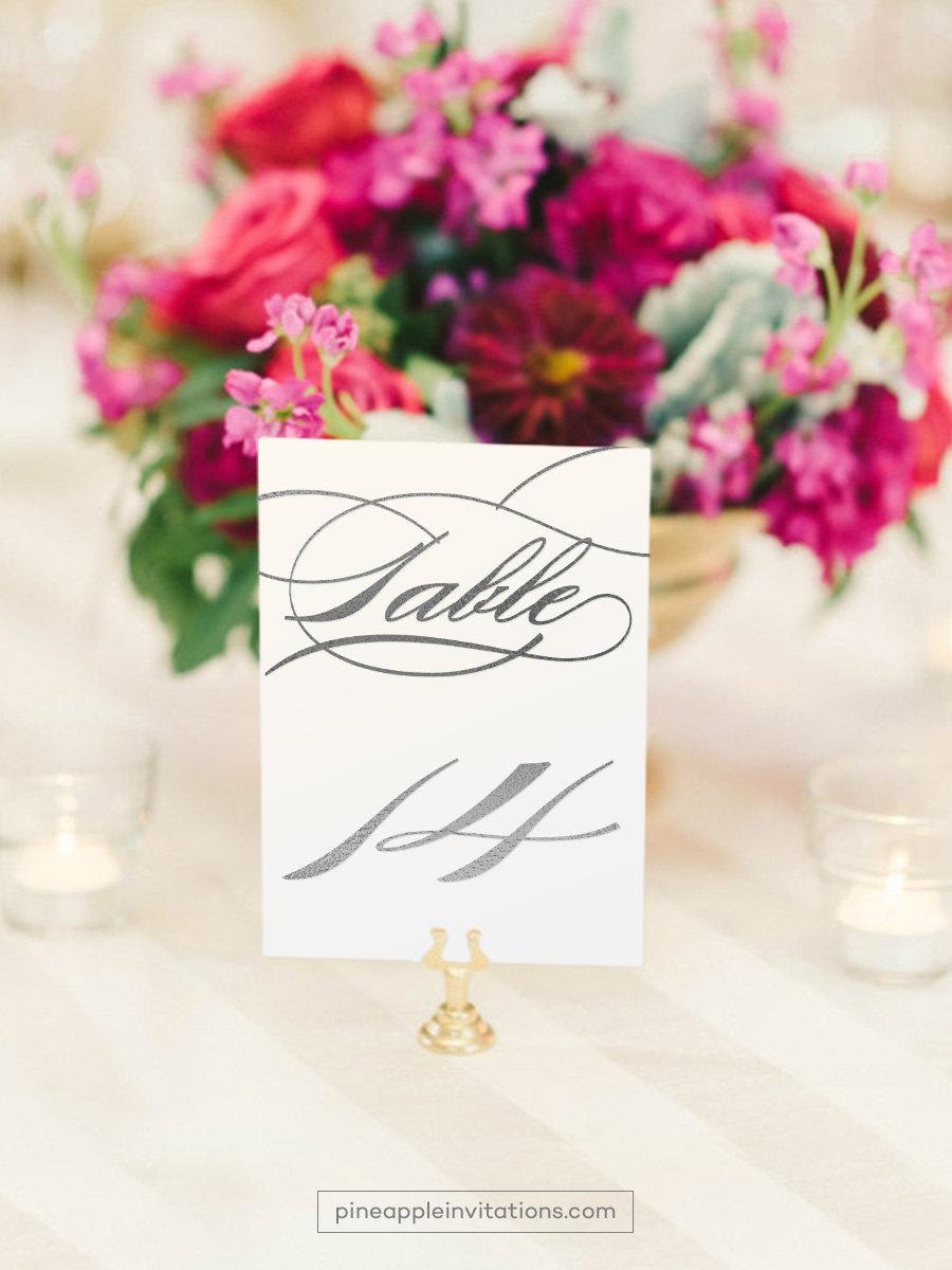 Wedding - Burgues Silver Foil Table Numbers - Silver Table Number Cards - One Sided - Wedding Table Numbers with Silver Foil 