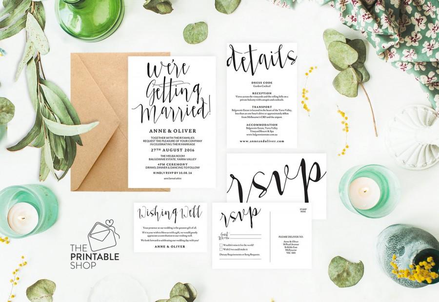 Wedding - Editable wedding invitation, Rustic wedding invitation template, Printable wedding invitation set, Wedding details card, Editable PDF