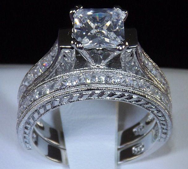 Hochzeit - 2.83 PRINCESS CUT ENGAGEMENT WEDDING RING SET WOMENS DIAMOND simulated SIZE 7 