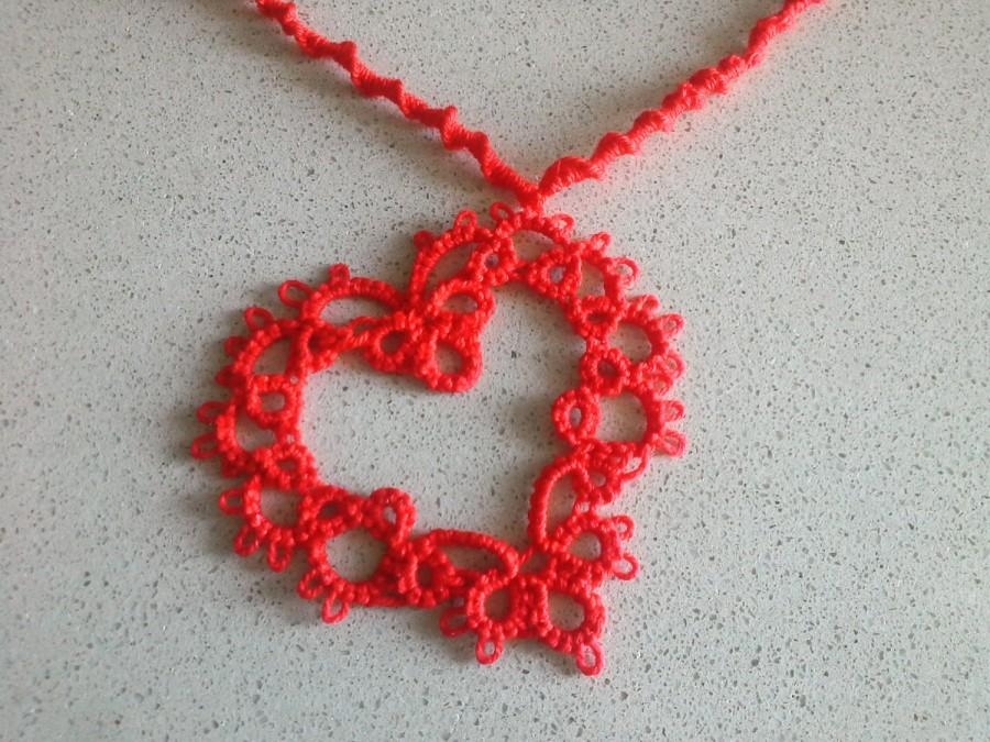 Свадьба - Collana rossa con cuore a chiacchierino - Tatting jewelry - Heart Necklace - Regalo per lei - San Valentino - Handmade - Made in Italy