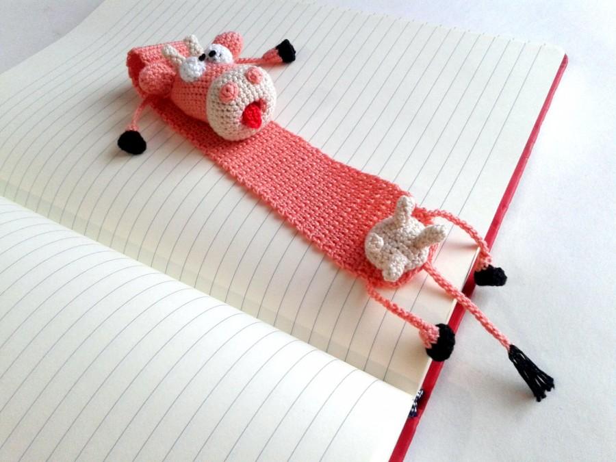زفاف - Bookmark Unusual funny  Cow Hand Knitted 100% Handmade Cow Made with love