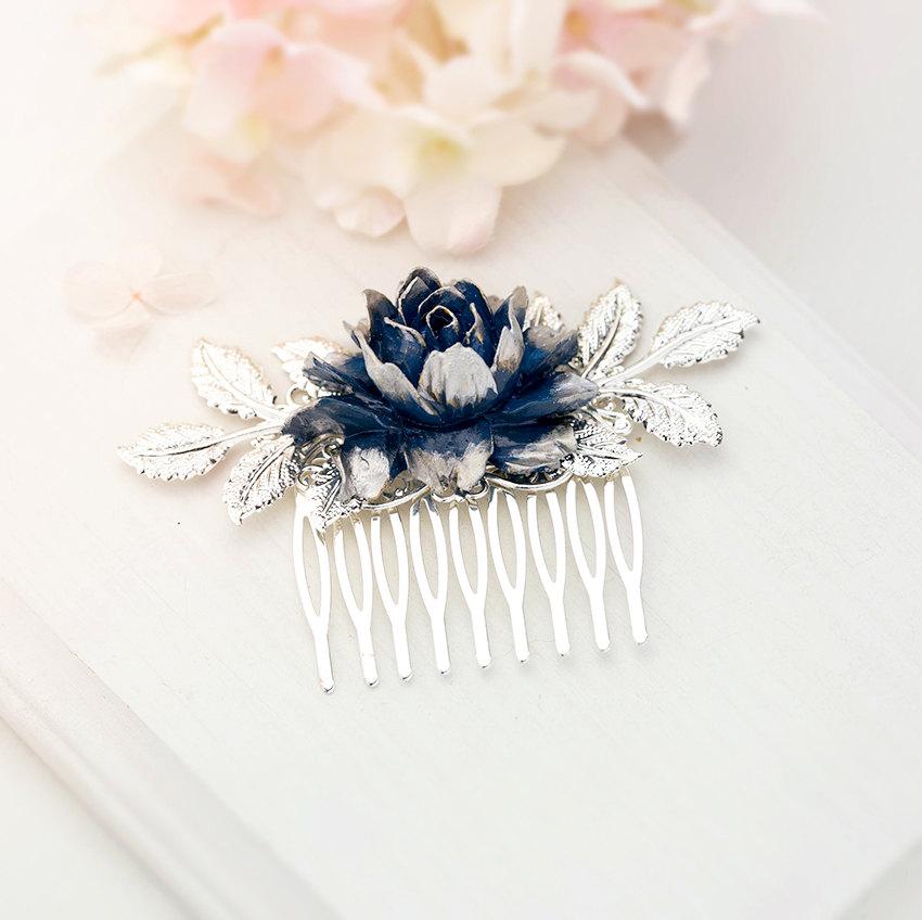 hair combs Something blue Decorative hair comb Wedding jewelry Dusty blue and burgundy hair comb Bridal hair comb Prom hairpiece