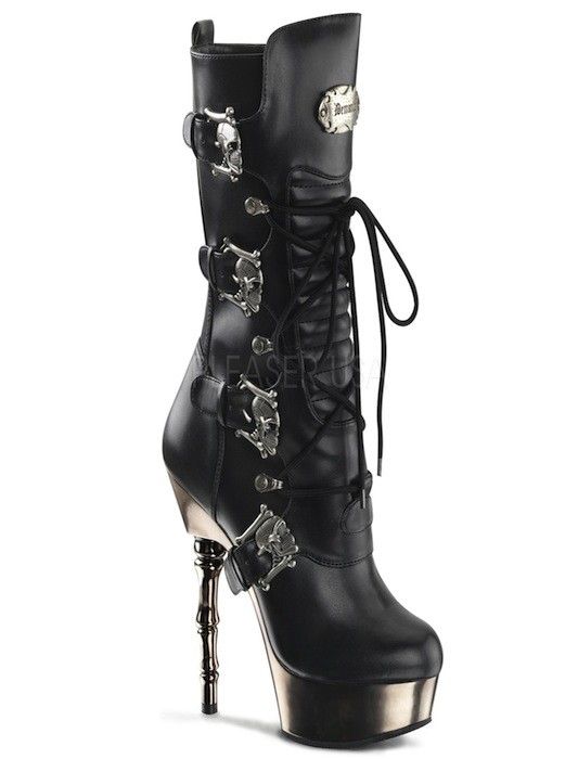 زفاف - Women's "Muerto" Boots By Demonia (Black/Pewter Chrome)