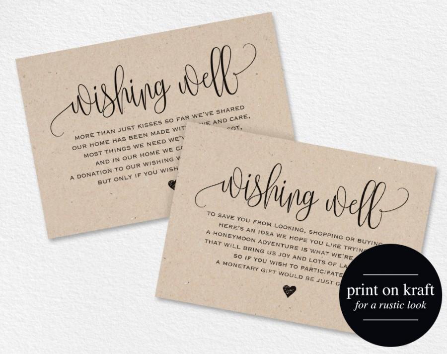 Wedding - Wishing Well Card, Wedding Wishing Well, Wishing Well Printable, Wedding Insert, Wish Well, lieu of gifts, PDF Instant Download 