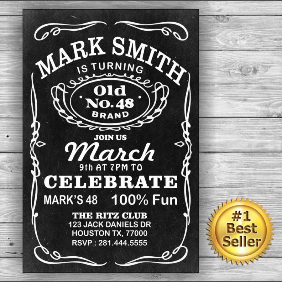 Wedding - Jack Daniels, him, her, Birthday, Card, Invitation, label, birthday invitation, jack daniels theme, black and white, jack daniels birthday