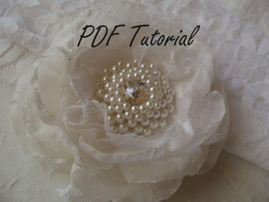 Mariage - Adele Glass and crystal ivory pearl brooch Fabric flower brooch bouquet component Wedding sash hair pin decoration PDF tutorial