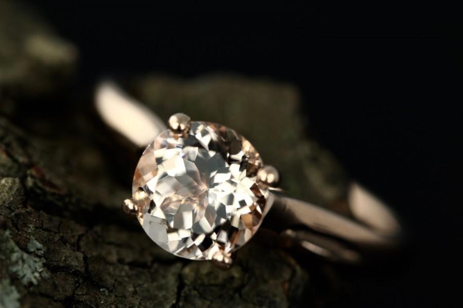 زفاف - Sharon 7mm/1.30 Carats Round Cut Morganite 14K Rose Gold Solitaire Engagement Ring Anniversary Ring(Bridal Wedding Set Available)