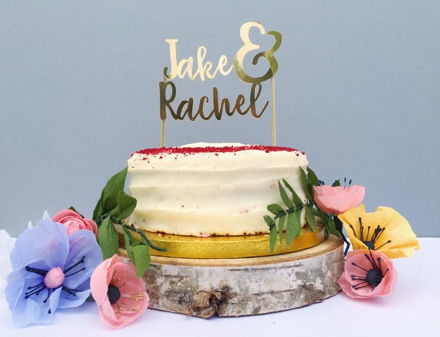 Hochzeit - Custom Names Cake Topper / Personalised Couple Names / Personlized Cake Topper / Gold Calligraphy / Cake Decoration / Gold Wedding Decor /