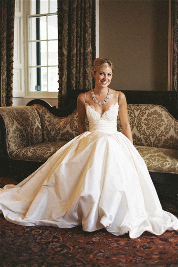 زفاف - A-line Sleeveless Spaghetti Strap Lace Wedding Dress WD049