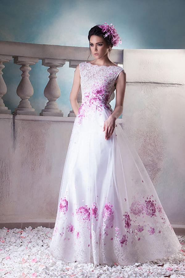 Wedding - White dress with Pink flowers