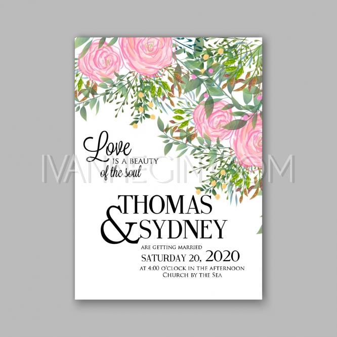 Свадьба - Rose wedding invitation printable template with floral wreath or bouquet of rose flower and daisy - Unique vector illustrations, christmas cards, wedding invitations, images and photos by Ivan Negin