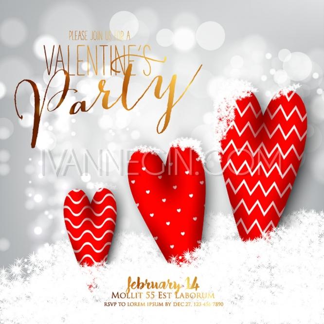 زفاف - Valentine's Day Party Invitation with gift box, snow and heart. - Unique vector illustrations, christmas cards, wedding invitations, images and photos by Ivan Negin