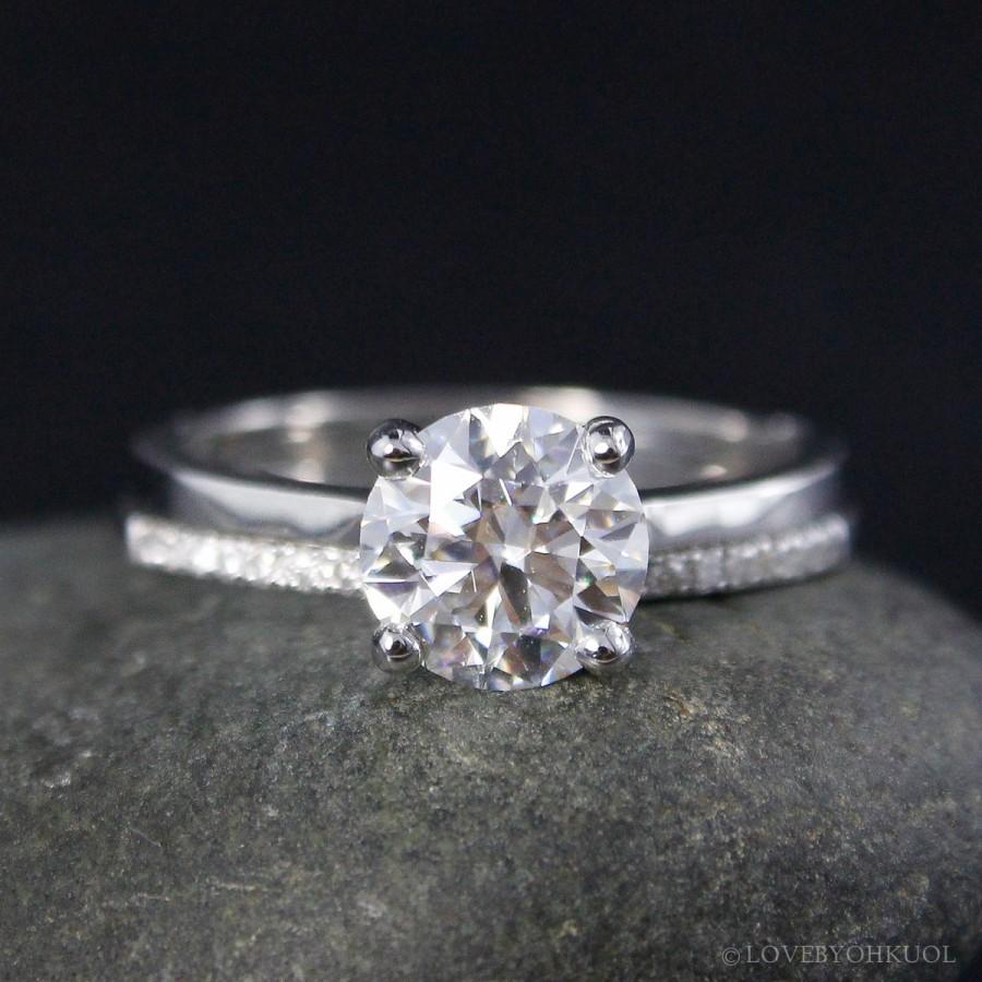 Hochzeit - Amora Gem Ultra Hearts and Arrow Diamond Engagement Ring – Wedding Set– Half Eternity Micro Pave Diamond Band