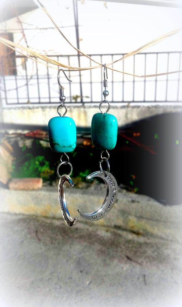 Mariage - Blue turquoise earring, To the moon and back, statement earring, Valentine gift for her, graduation gift for her, sweet 16, best friend gift