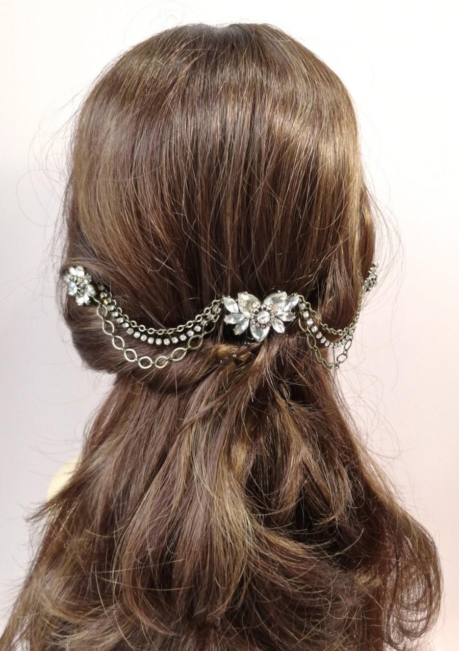 Wedding - Crystal bridal headpiece, wedding hair accessories, crystal rhinestone wedding hair piece, antique gold  Style 275