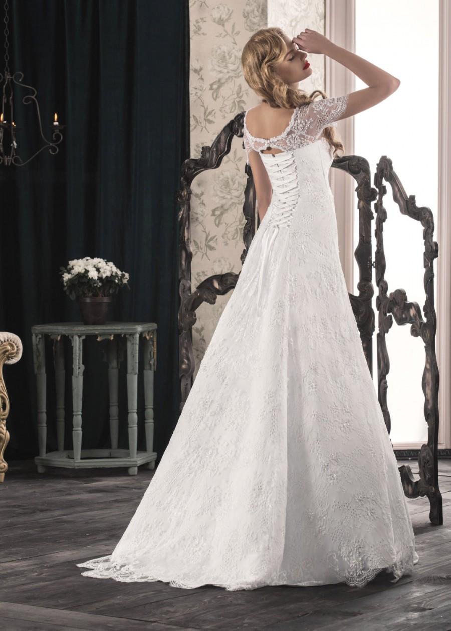 زفاف - Sale Throughout January, Romantic, Corset, Elegant Lace White/Ivory Wedding Dress that Features Illusion Neckline, Gown with sleeves,Buy Onl