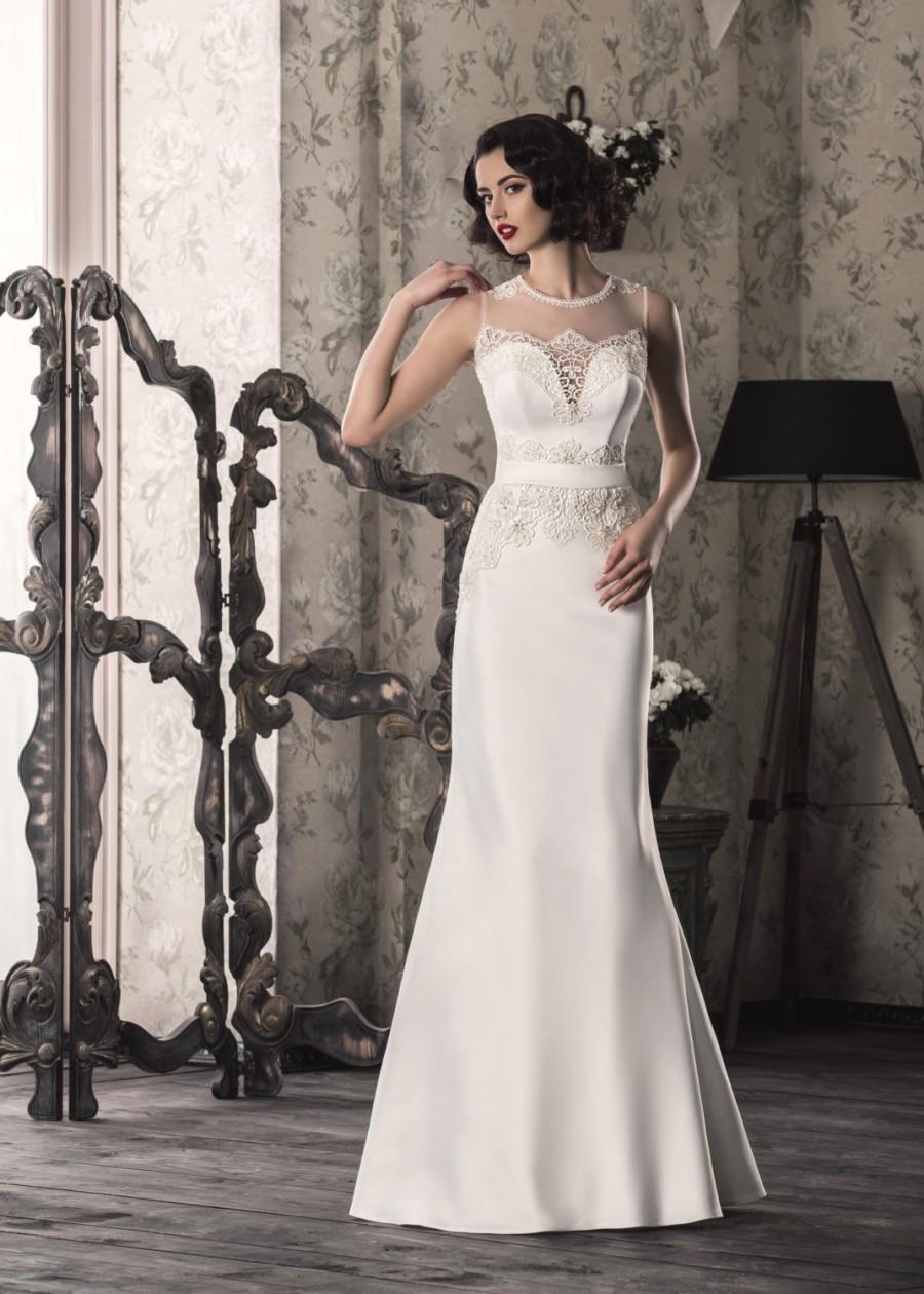 Hochzeit - Sale Throughout January, Elegant, White/Ivory Mermaid Designer Wedding Dress that Features Illusion Neckline, Lovely Back, V-Cut, Lace up