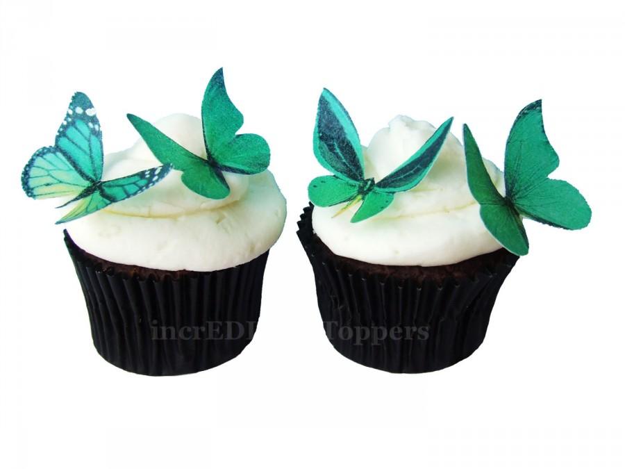 Mariage - Edible Cake Toppers - EDIBLE BUTTERFLIES in 24 Green - Cupcake Toppers, Butterfly Cake Decorations, Wedding Cake Toppers