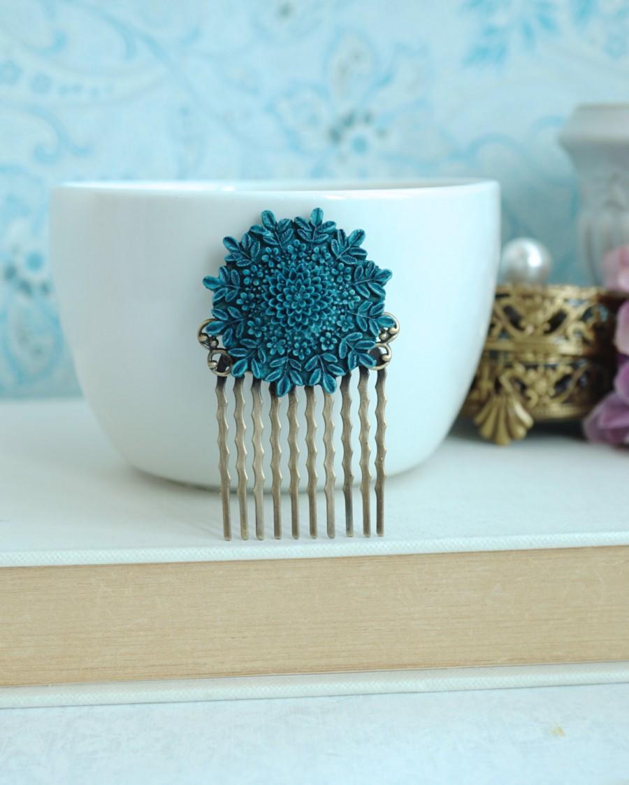 Wedding - Blue Rose Flower, Floral Bouquet Hair Comb. Dusty Blue Wedding. Bridesmaids Gift, Blue Flowers Vintage Style, Shabby Something Blue