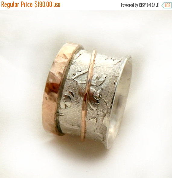 زفاف - SALE Sterling silver leaf pattern ring, spring wedding, rose gold spinner ring, popular favorite, rotating wedding ring, Ilan Amir