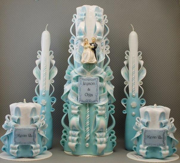 Hochzeit - Unity candle set, candles for weddings, wedding candles, carved candles, gift, decor, White and Blue set