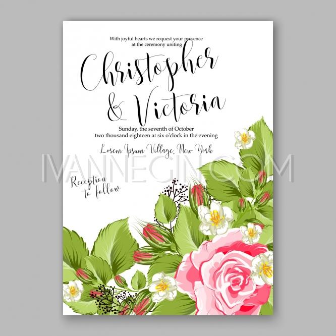 Wedding - Romantic pink rose bridal shower invitation bouquet Wedding invitation template design - Unique vector illustrations, christmas cards, wedding invitations, images and photos by Ivan Negin