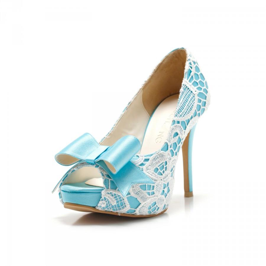 زفاف - Custom Made Something Blue Wedding Shoes, Sky Blue Wedding Shoes, Something Blue, Bridal Shoes, Custom Made Blue Satin Heel