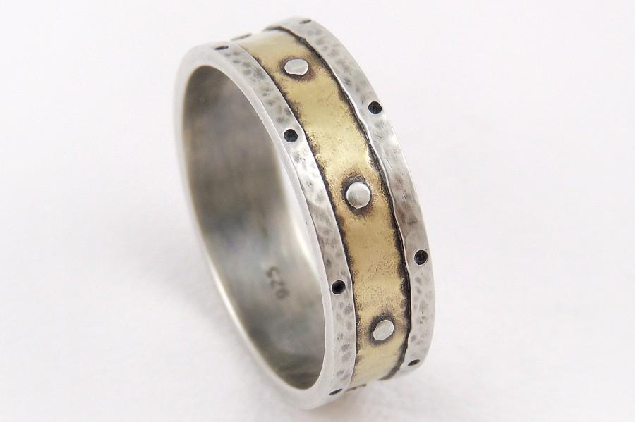 Свадьба - Rustic gold wedding ring - 14K gold ring,mens ring,womans ring,engagement ring,mens wedding band,silver gold ring,7mm wide,rustic ring