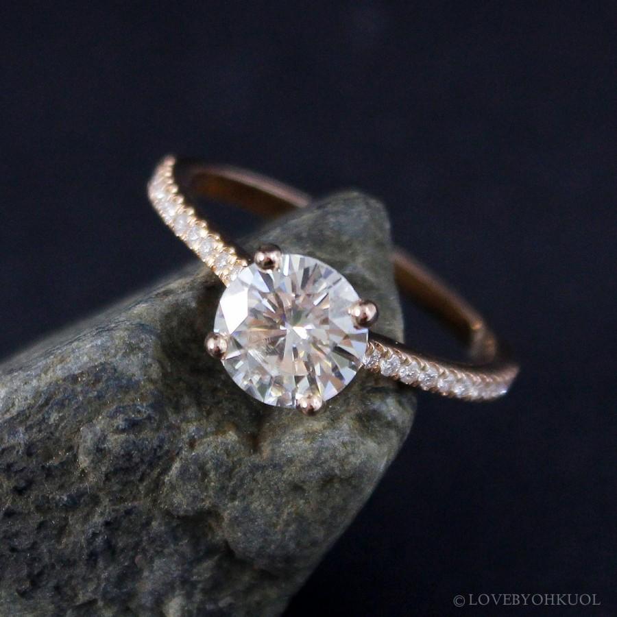 Свадьба - Forever Brilliant Moissanite Solitaire Engagement Ring – Half Eternity Micro Pave Diamond Band