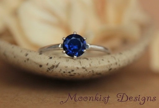 زفاف - Size 8 - Ready To Ship - Blue Sapphire Solitaire Ring In Sterling Silver - Engagement Ring - September Birthstone - Gift For Her