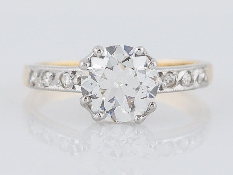 Wedding - 1940's Engagement Ring Retro 1.54 Old European Cut Diamond in 14k Yellow & White Gold