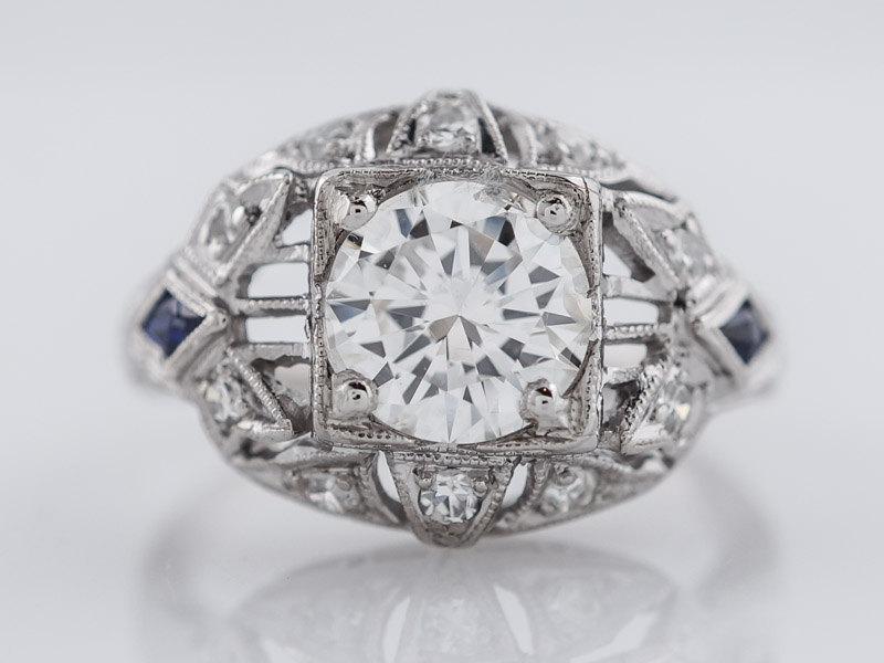 زفاف - Antique Engagement Ring Art Deco 1.00ct Round Brilliant Cut Diamond in Platinum